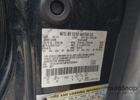 2015 Ford Expedition El Xlt из США, поврежденный, VIN 1FMJK1HT4FEF05565